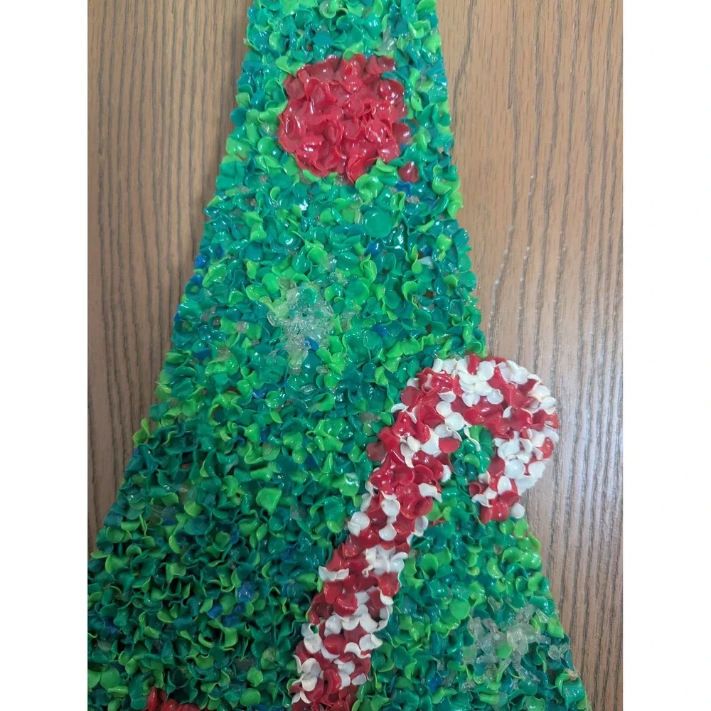 Vintage Melted Popcorn Plastic Christmas Tree Candy Cane Retro Wall Decor